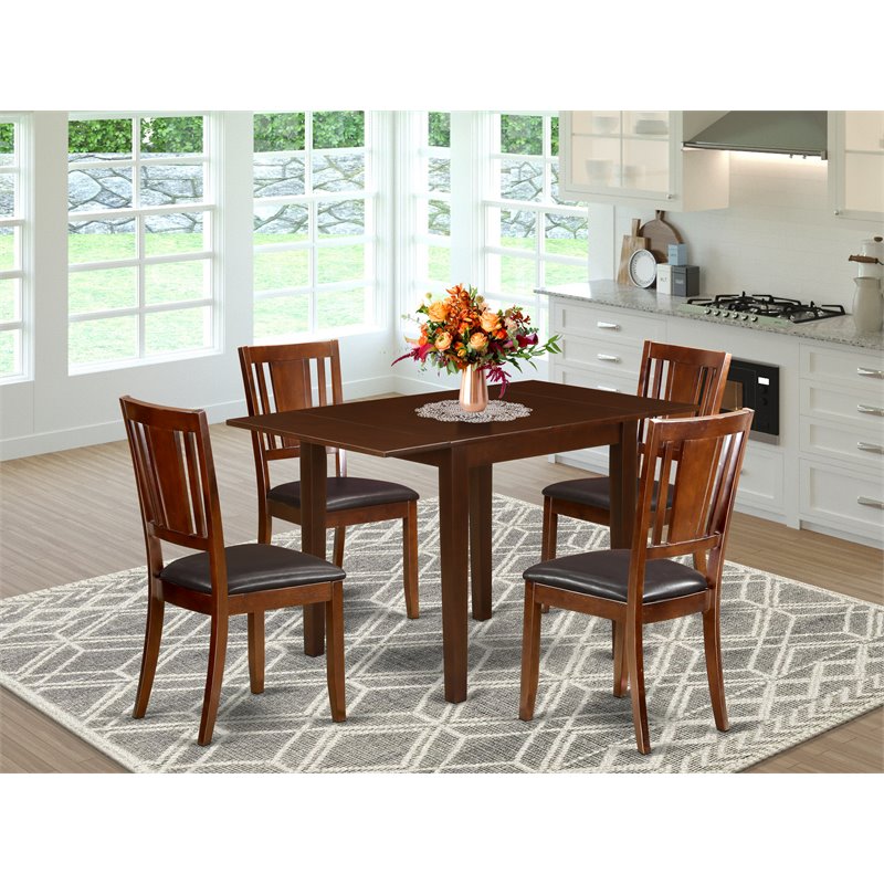 Pemberly Row 5-Piece Dining Set with Leather Seats in Mahogany Finish