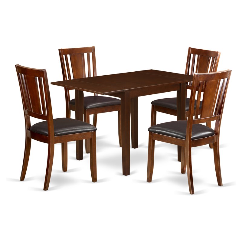 Pemberly Row 5-Piece Dining Set with Leather Seats in Mahogany Finish