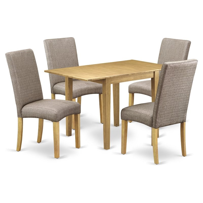 Pemberly Row 5-Piece Dining Set with Linen Fabric Seats in Oak Finish