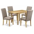 Pemberly Row 5-Piece Dining Set with Linen Fabric Seats in Oak Finish