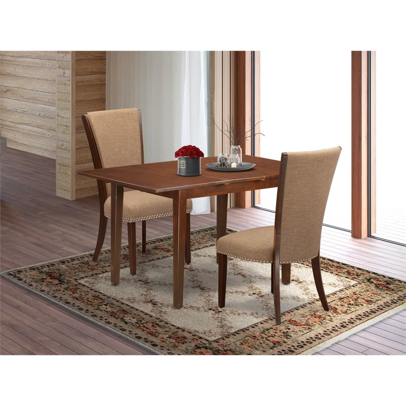 Pemberly Row 3-Piece Wood Dining Set in Mahogany and Linen Fabric
