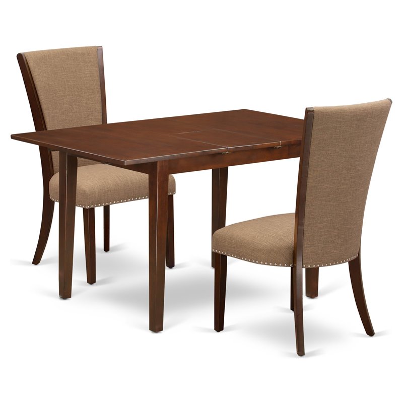 Pemberly Row 3-Piece Wood Dining Set in Mahogany and Linen Fabric