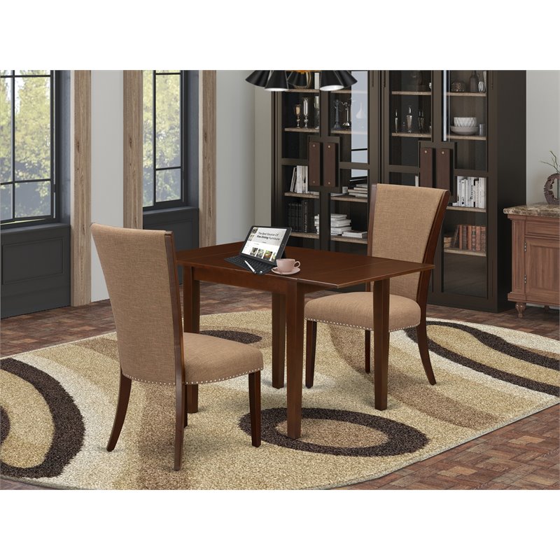 Pemberly Row 3-Piece Dining Table Set with Fabric Chairs in Mahogany