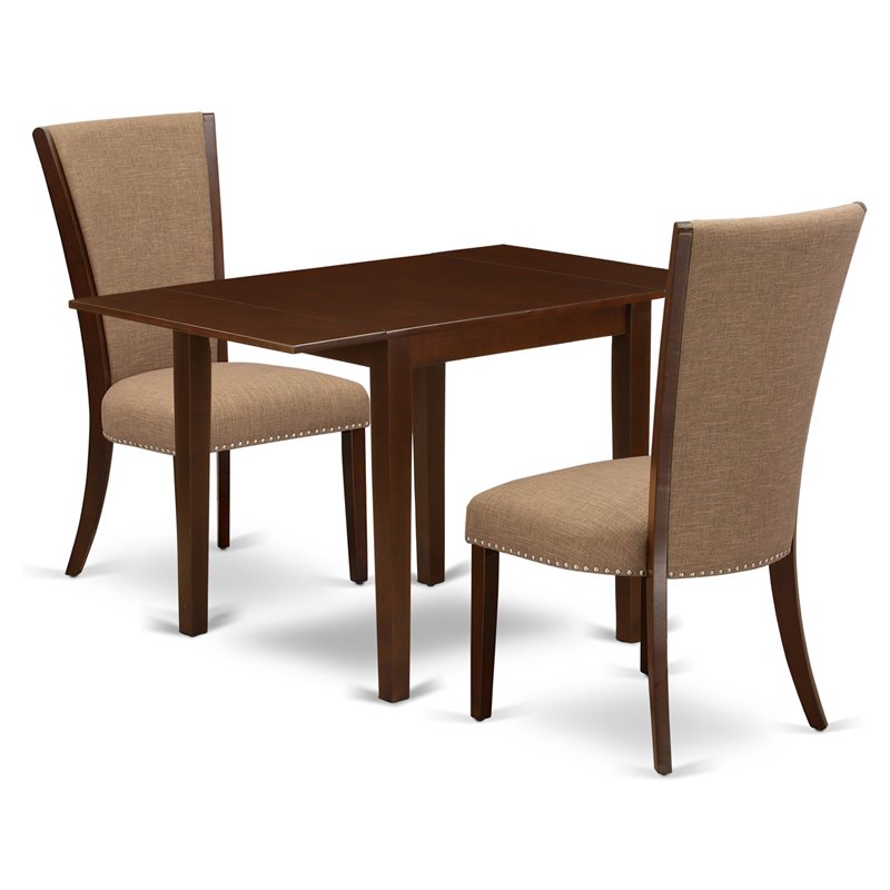 Pemberly Row 3-Piece Dining Table Set with Fabric Chairs in Mahogany