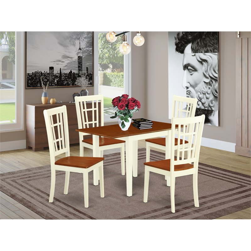 Pemberly Row 5-Piece Dining Table Set in Buttermilk and Cherry Finish