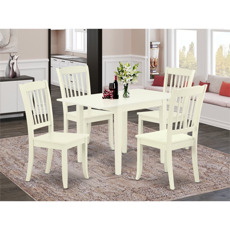 Pemberly Row 5-Piece Wood Dining Set with Drop-Leaf Table in Linen White