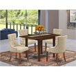 Pemberly Row 5-Piece Dining Set Wood Mahogany Finish with Linen Fabric