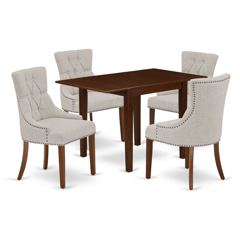 Pemberly Row 5-Piece Dining Set Wood Mahogany Finish with Linen Fabric