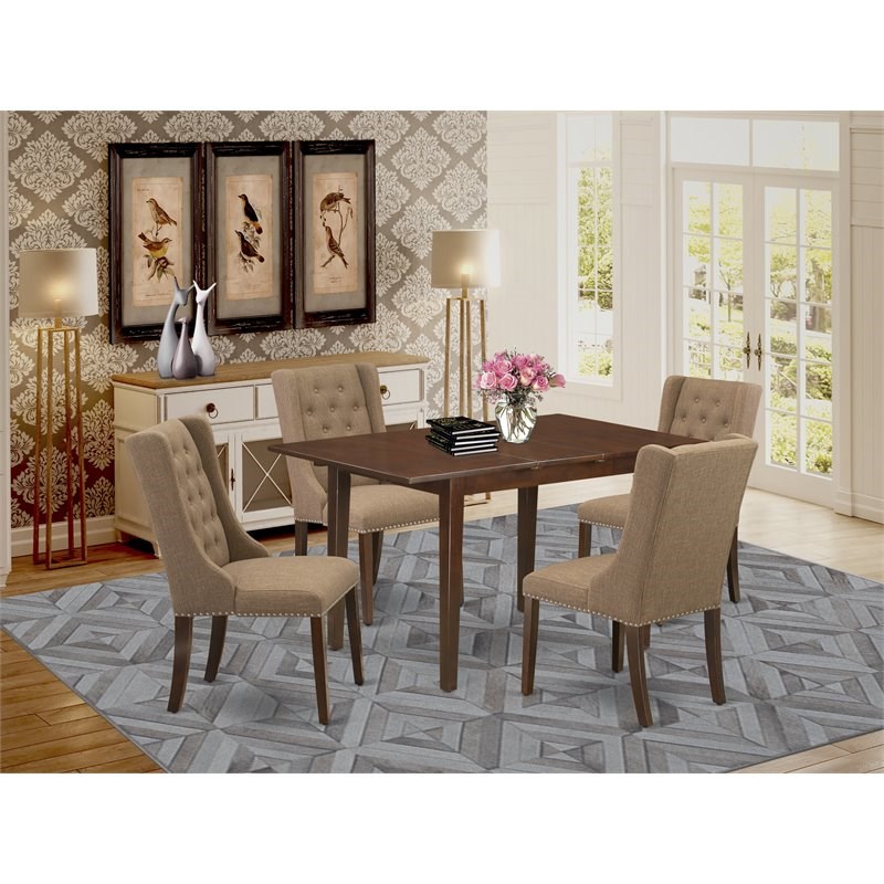 Pemberly Row 5-Piece Wood Dining Set in Mahogany with Upholstered Chairs