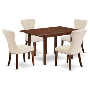 Pemberly Row 5-Piece Wood Dinette Set with Mahogany Table and Beige Chairs