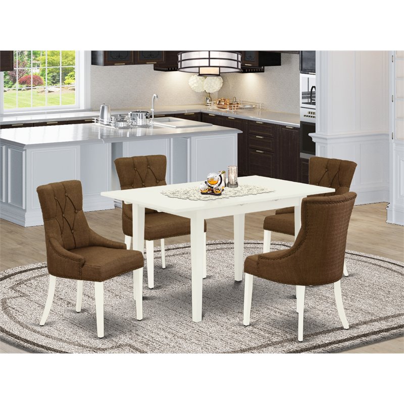Pemberly Row 5-Piece Wood Dining Set with Parsons Chairs in Linen White