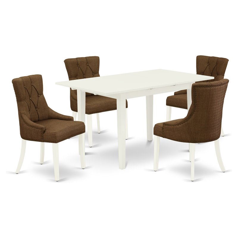 Pemberly Row 5-Piece Wood Dining Set with Parsons Chairs in Linen White