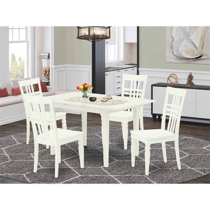Pemberly Row 5-Piece Dining Table Set in Linen White Finish with Chairs
