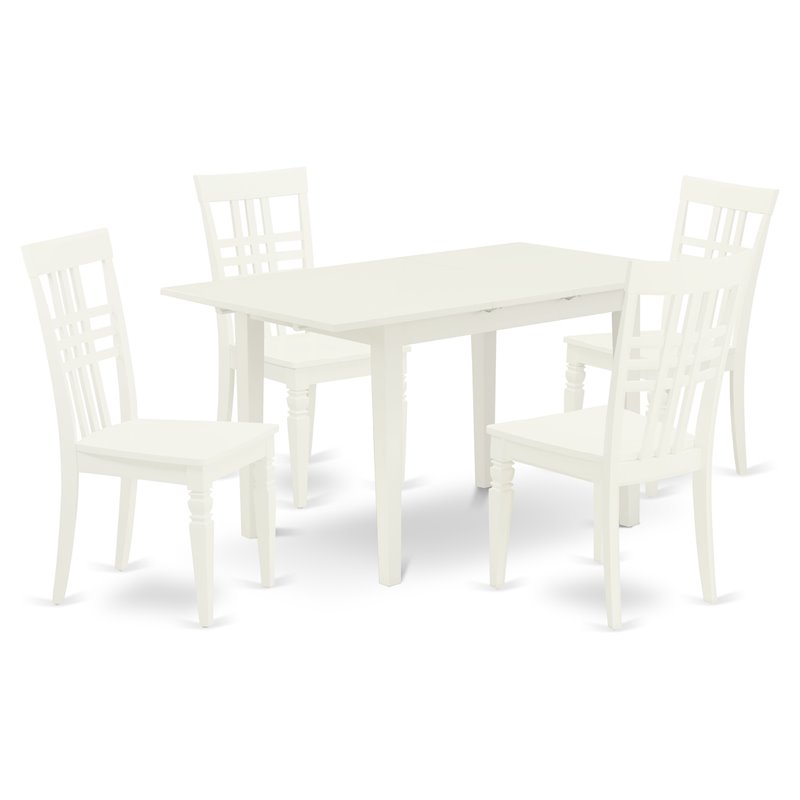 Pemberly Row 5-Piece Dining Table Set in Linen White Finish with Chairs