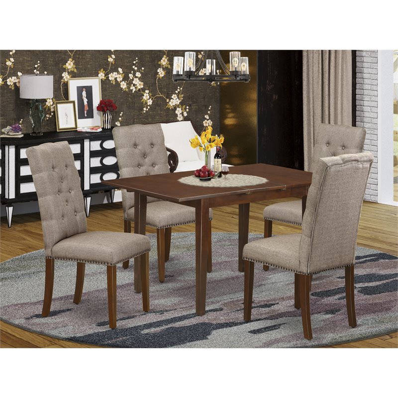 Pemberly Row 5-Piece Mahogany Dining Table Set with Upholstered Chairs