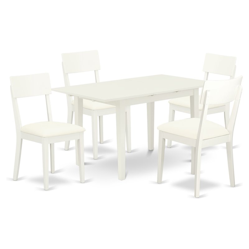 Pemberly Row 5-Piece Mid-Century Wood Dining Set in Linen White Finish