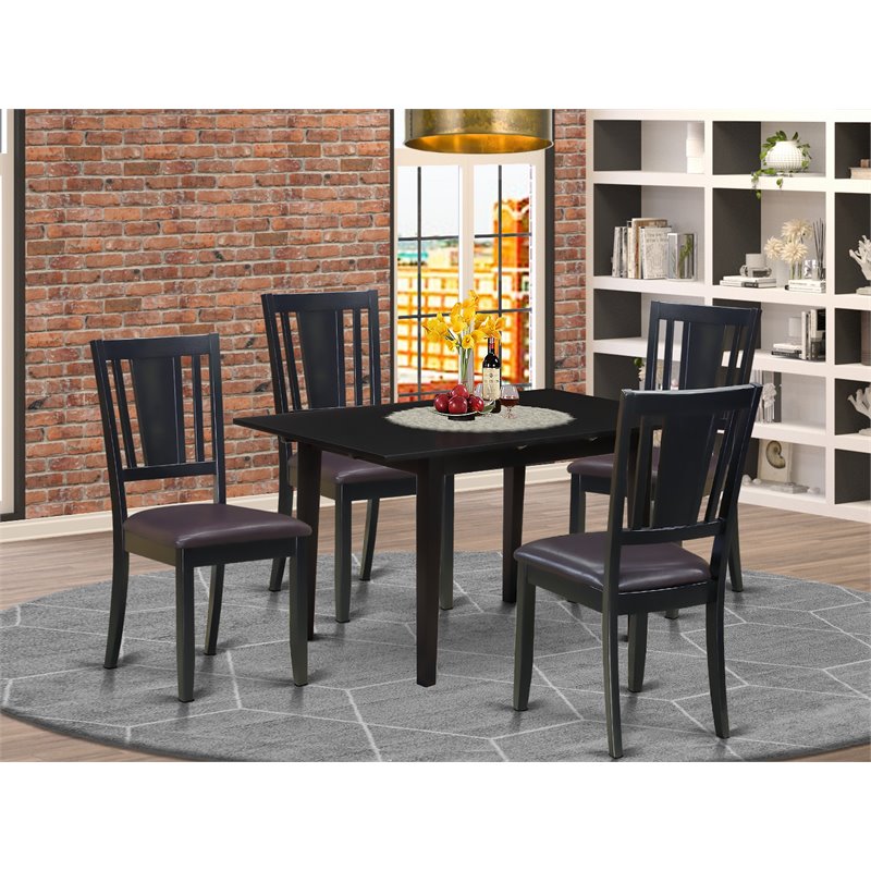 Pemberly Row 5-Piece Traditional Rubberwood Dining Set in Black Finish