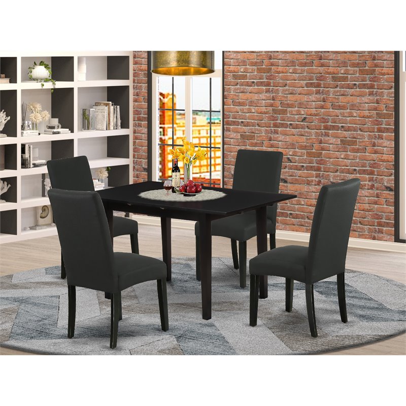 Pemberly Row 5-Pc Wood Dining Table Set with Parsons Chairs in Black