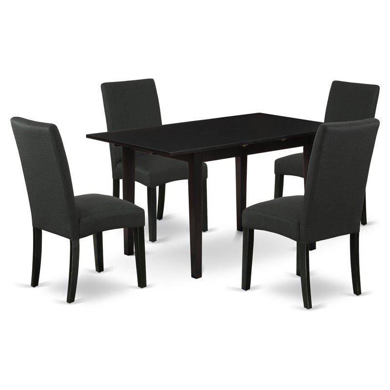 Pemberly Row 5-Pc Wood Dining Table Set with Parsons Chairs in Black