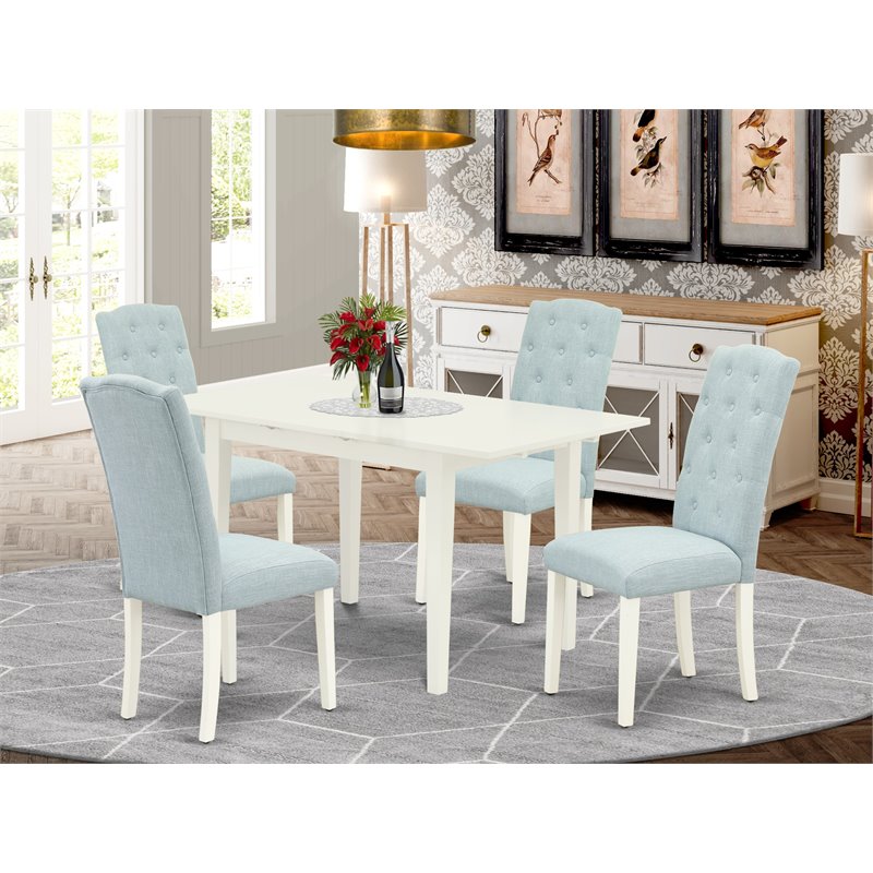 Pemberly Row 5-Piece Wood Dining Set with Tufted Back in Linen White