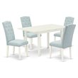 Pemberly Row 5-Piece Wood Dining Set with Tufted Back in Linen White