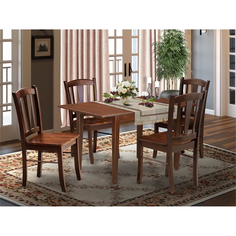 Pemberly Row 5-Piece Mahogany Dining Set with Slatted Chairs and Wood Seats