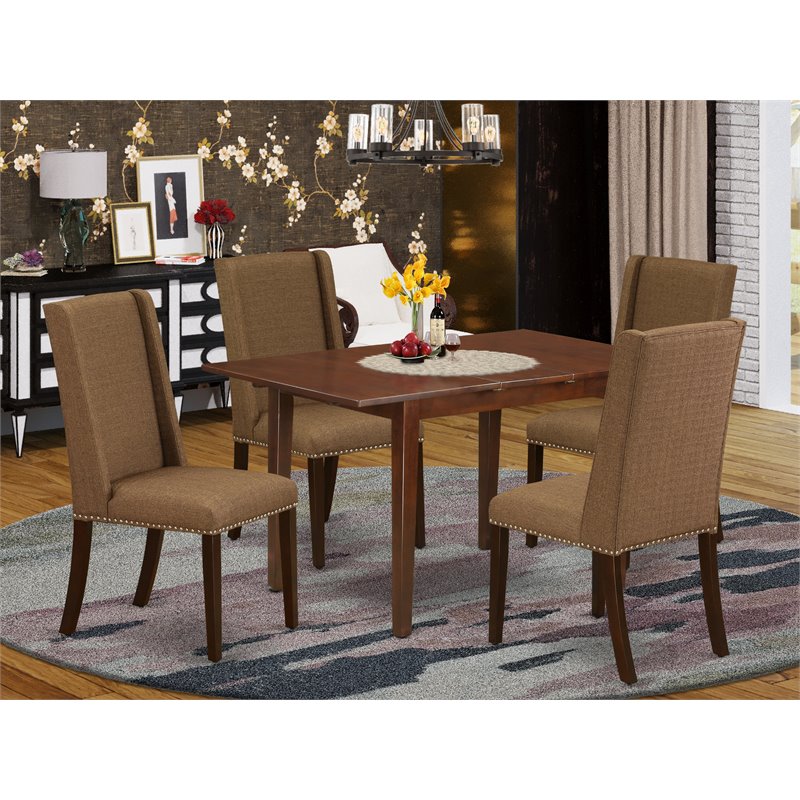 Pemberly Row 5-Piece Wood Dining Set in Mahogany with Upholstered Chairs
