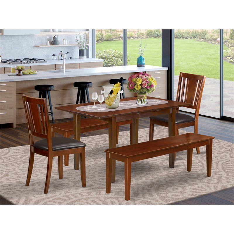 Pemberly Row 5-Piece Wood Dining Set with Faux Leather Seats in Mahogany