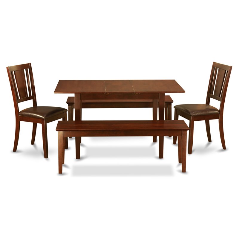 Pemberly Row 5-Piece Wood Dining Set with Faux Leather Seats in Mahogany