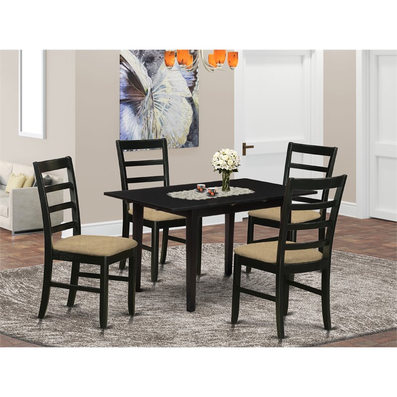 Pemberly Row 5-Piece Black Wood Dining Set with Ladder Back Chairs