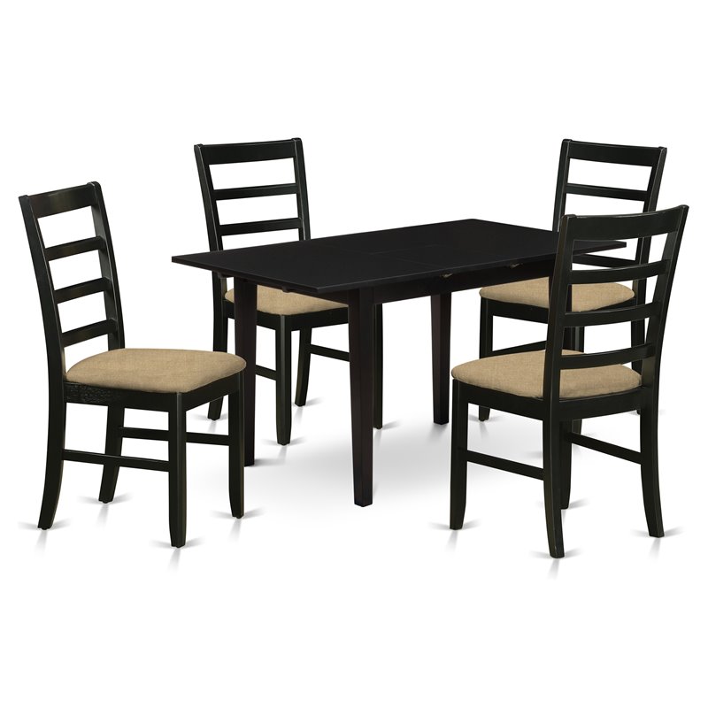 Pemberly Row 5-Piece Black Wood Dining Set with Ladder Back Chairs