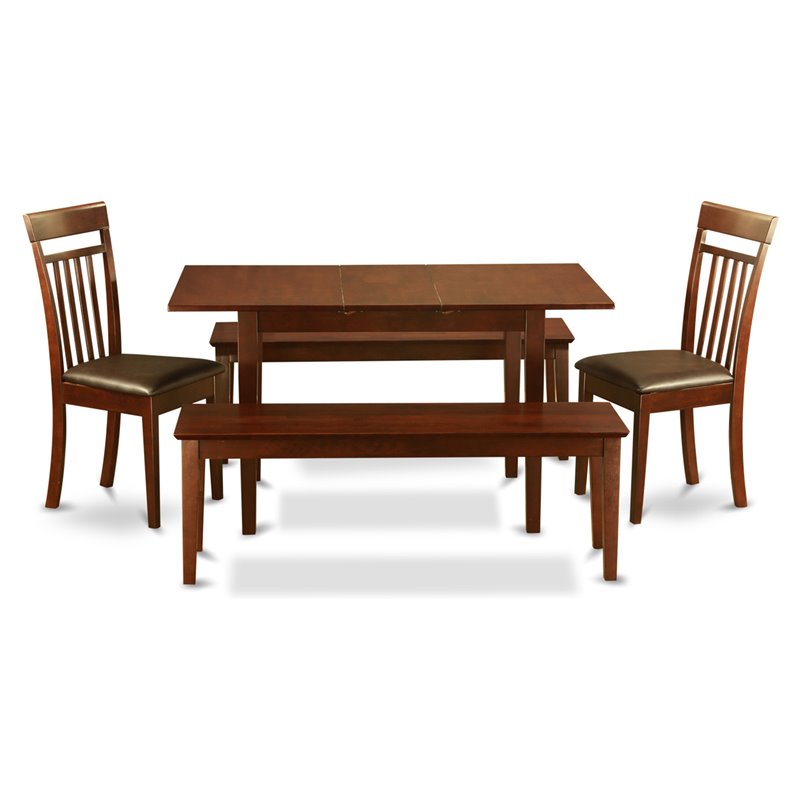 Pemberly Row 5-Piece Wood Dining Set with 2 Benches in Mahogany Finish