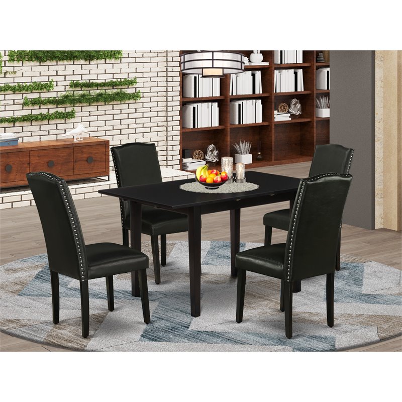 Pemberly Row 5-Piece Wood Dining Set with High-Back Parsons Chairs in Black