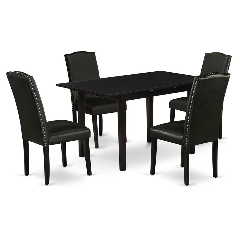 Pemberly Row 5-Piece Wood Dining Set with High-Back Parsons Chairs in Black
