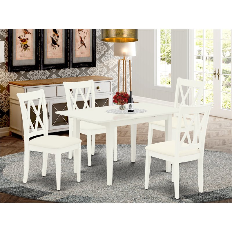 Pemberly Row 5-Piece Wood Dining Set with Linen Seats in White