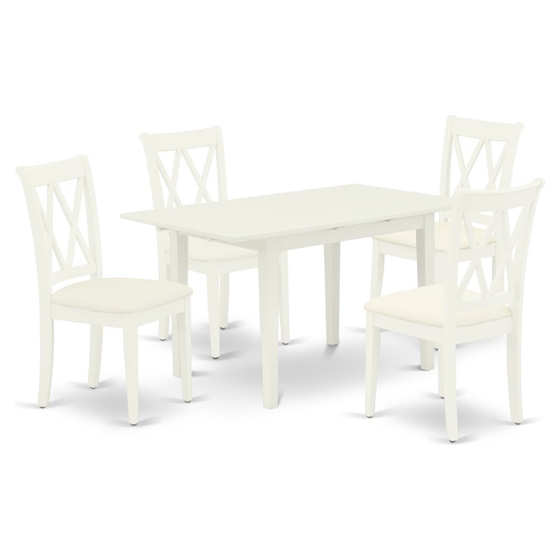Pemberly Row 5-Piece Wood Dining Set with Linen Seats in White
