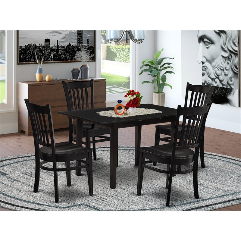 Pemberly Row 5-Piece Wood Dining Set with Modern Black Chairs and Table