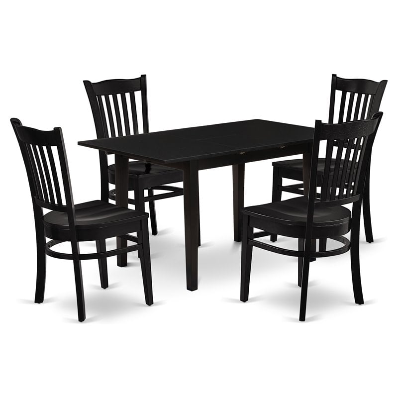 Pemberly Row 5-Piece Wood Dining Set with Modern Black Chairs and Table