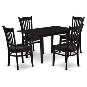 Pemberly Row 5-Piece Wood Dining Set with Modern Black Chairs and Table