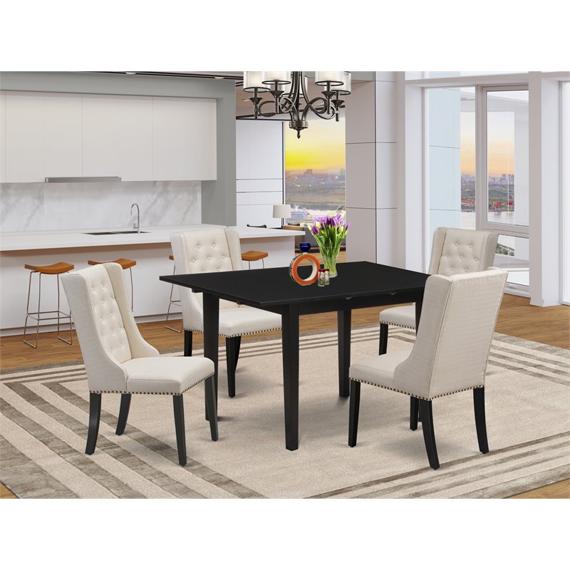 Pemberly Row 5-Piece Wood Dining Set in Black and Cream Linen Finish