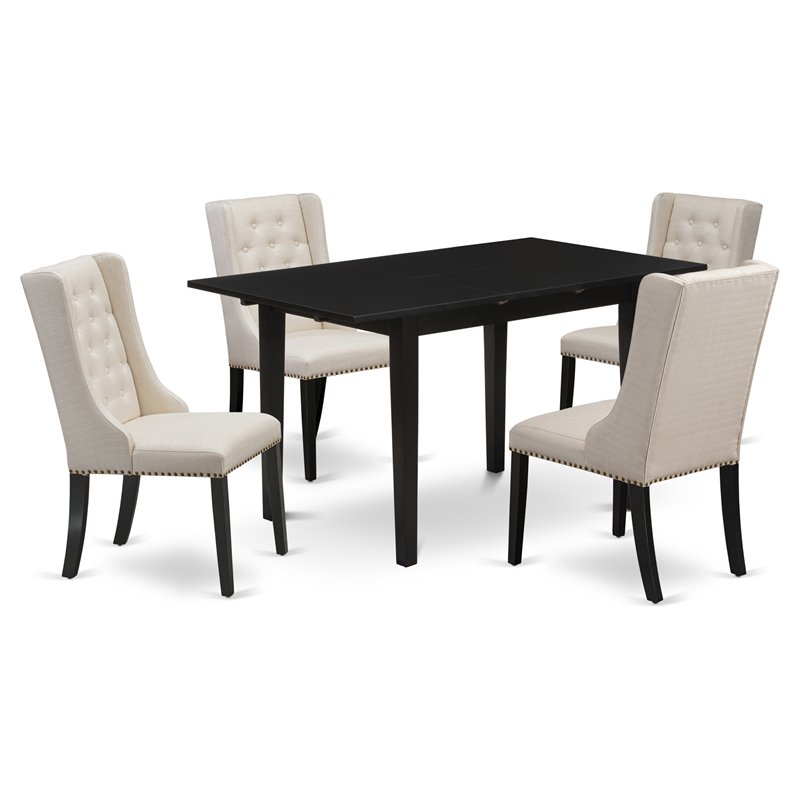 Pemberly Row 5-Piece Wood Dining Set in Black and Cream Linen Finish