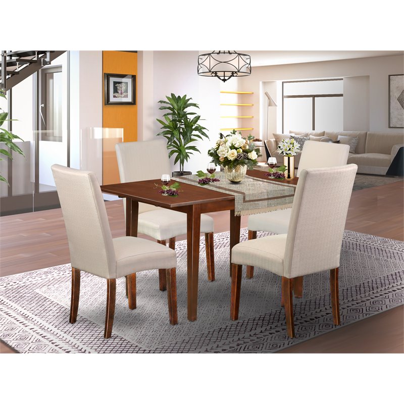 Pemberly Row 5-Piece Mahogany Wood Dining Set with Cream Chairs