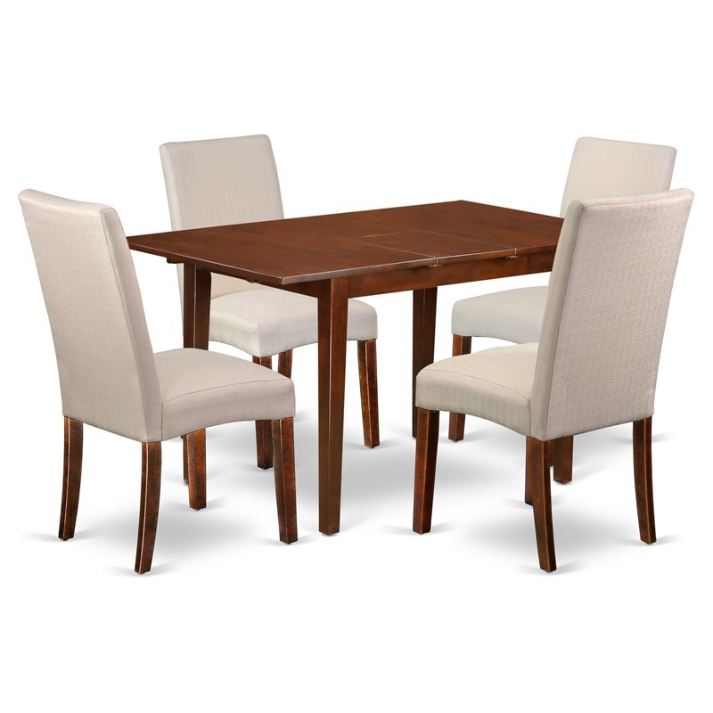 Pemberly Row 5-Piece Mahogany Wood Dining Set with Cream Chairs