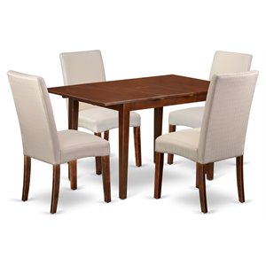 Pemberly Row 5-Piece Mahogany Wood Dining Set with Cream Chairs
