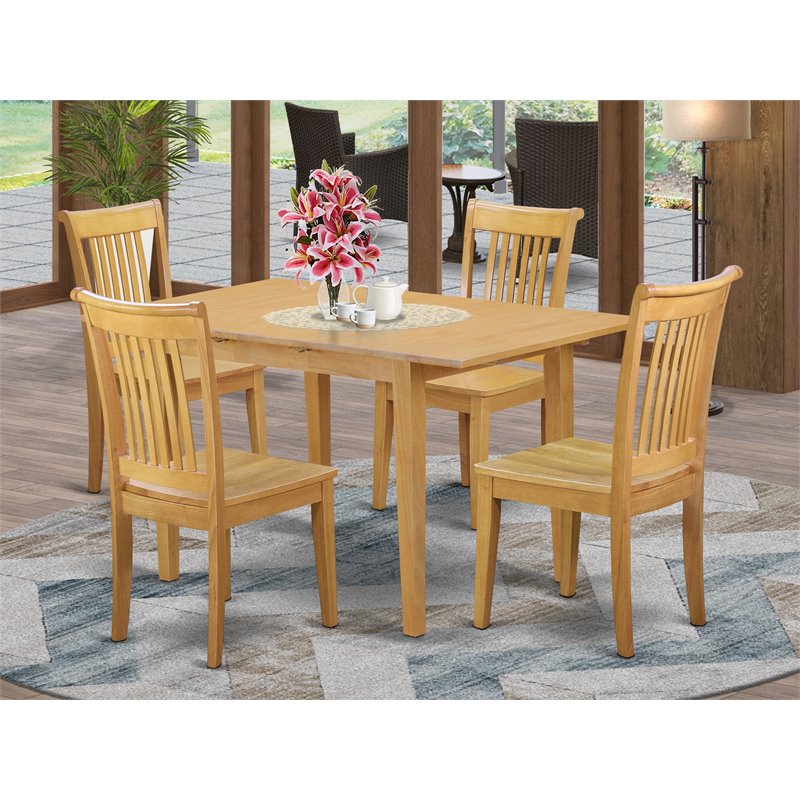Pemberly Row 5-Piece Wood Dinette Table Set in Oak with Extension Leaf