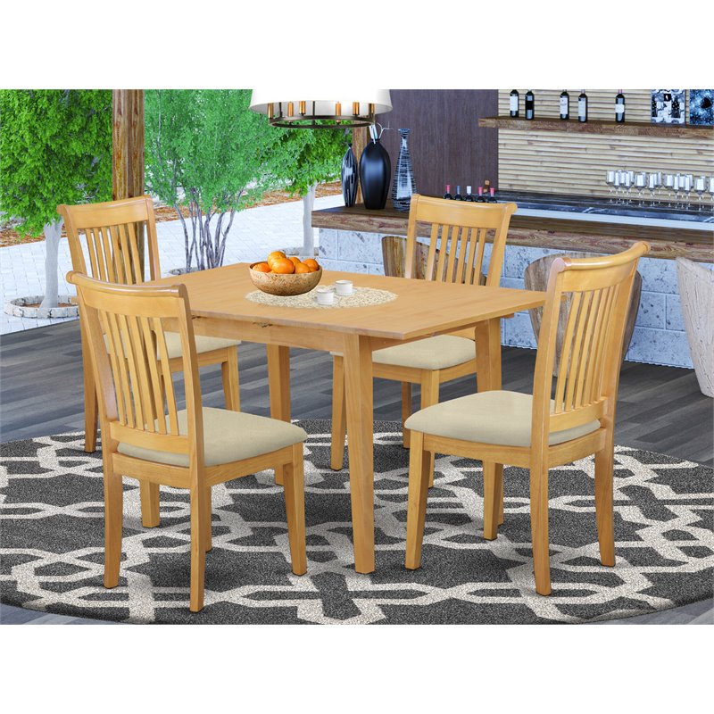 Pemberly Row 5-Piece Wood Dining Set in Oak with Cushioned Chairs