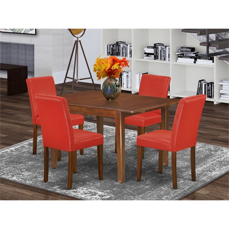 Pemberly Row 5-Piece Mahogany Dining Set with PU Leather Chairs