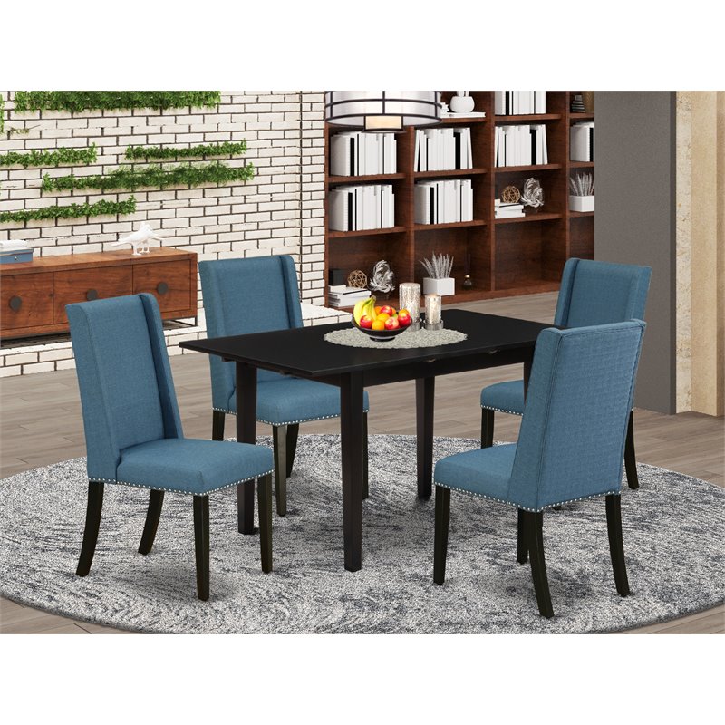 Pemberly Row 5-Piece Rubber Wood Kitchen Set with Parson Chairs in Black