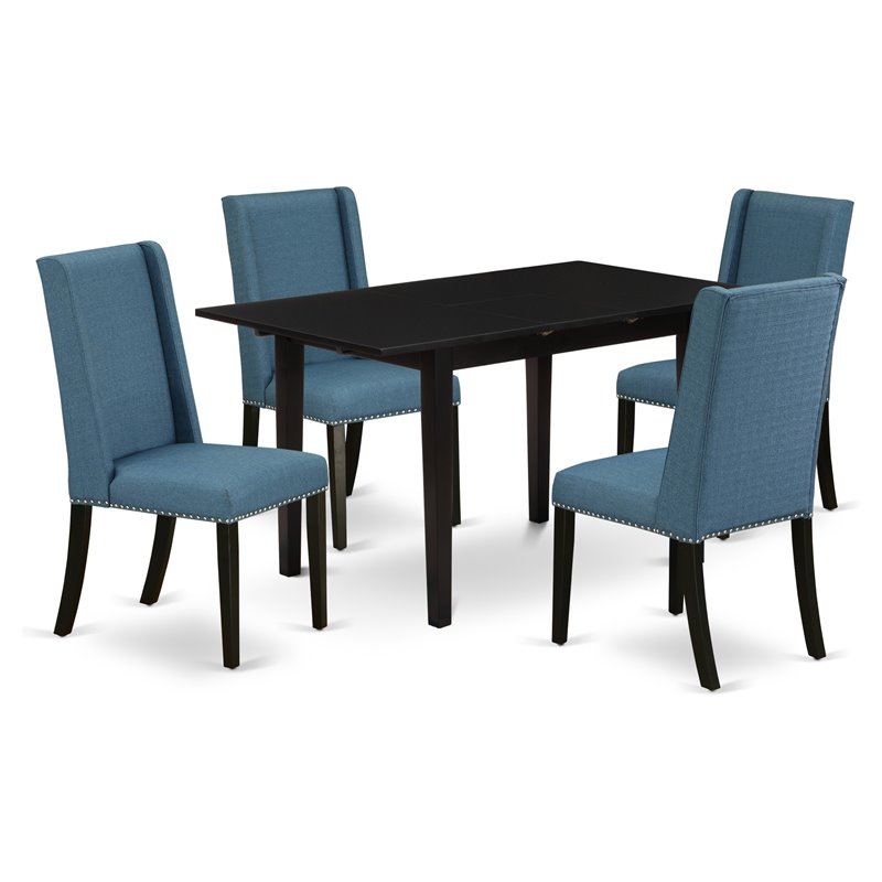 Pemberly Row 5-Piece Rubber Wood Kitchen Set with Parson Chairs in Black