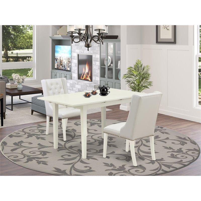 Pemberly Row 3-Piece Dining Set in Linen White with Light Gray Chairs